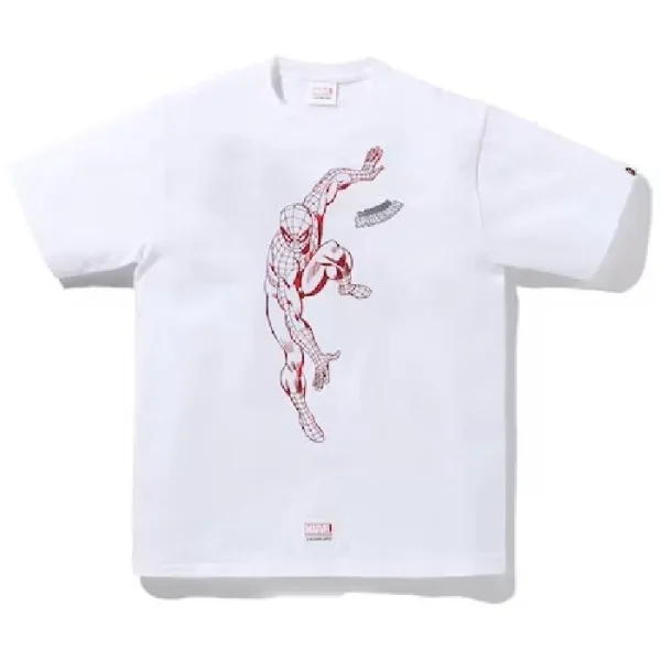 Spider-BAPE-x-Marvel-x-Comics-White-T-Shirt
