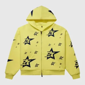 sp5der-double-layer-5-star-zip-hoodie-yellow